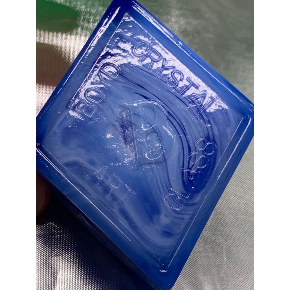 Boyd Glass Blue Slag Logo Display Sign Paperweight